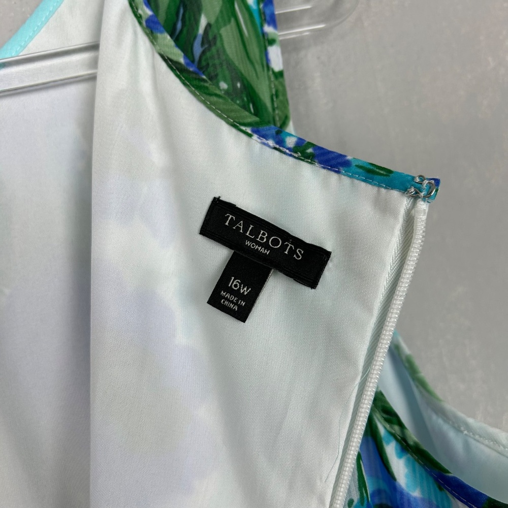 Talbots midi dress size 16W sleeveless fit & flare blue floral chiffon lined - Picture 10 of 11
